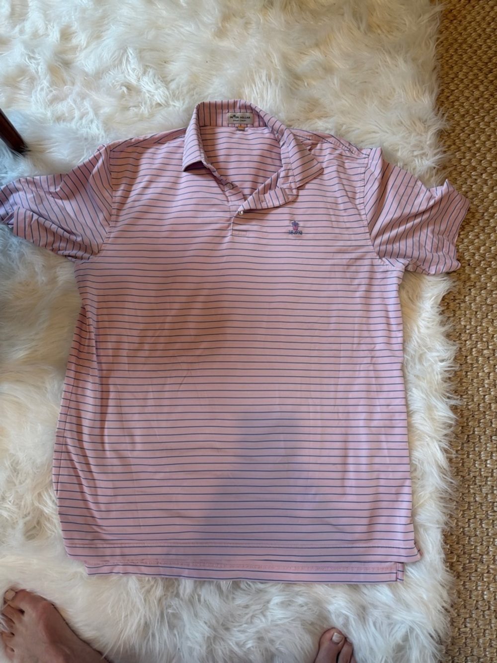 Peter Millar Light Pink Polo with Navy Micro-Stripes
